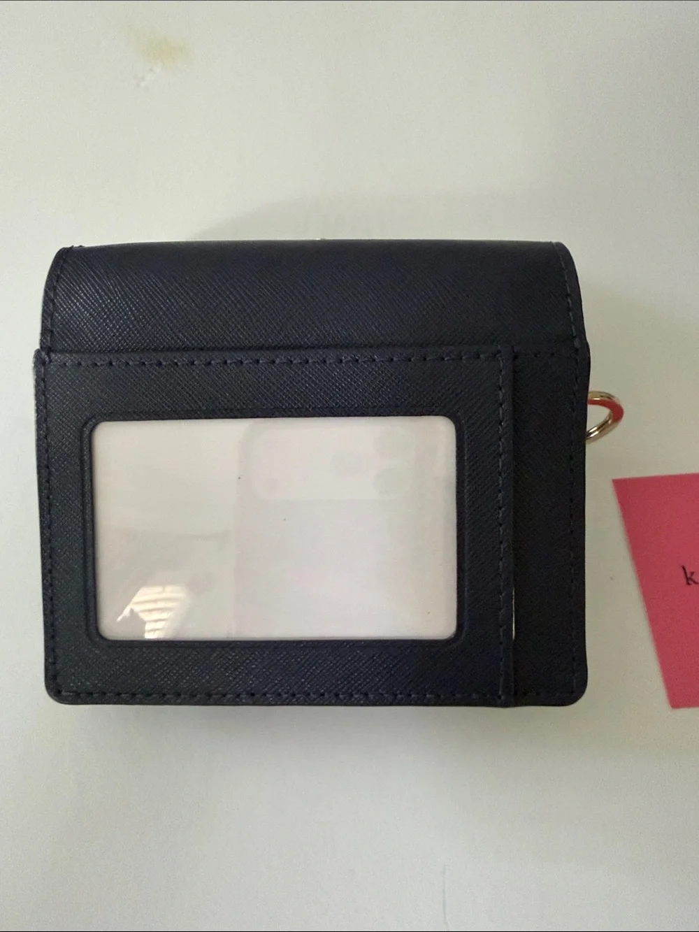 kate spade Navy Leather Mini Wallet with Gold Logo